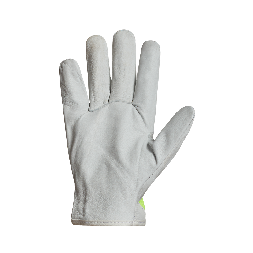 Reusable Gloves Superior Glove 378GAHVBL Goatskin Drivers Glove Hi-Viz Yellow Back With Silver Stripe (Large)