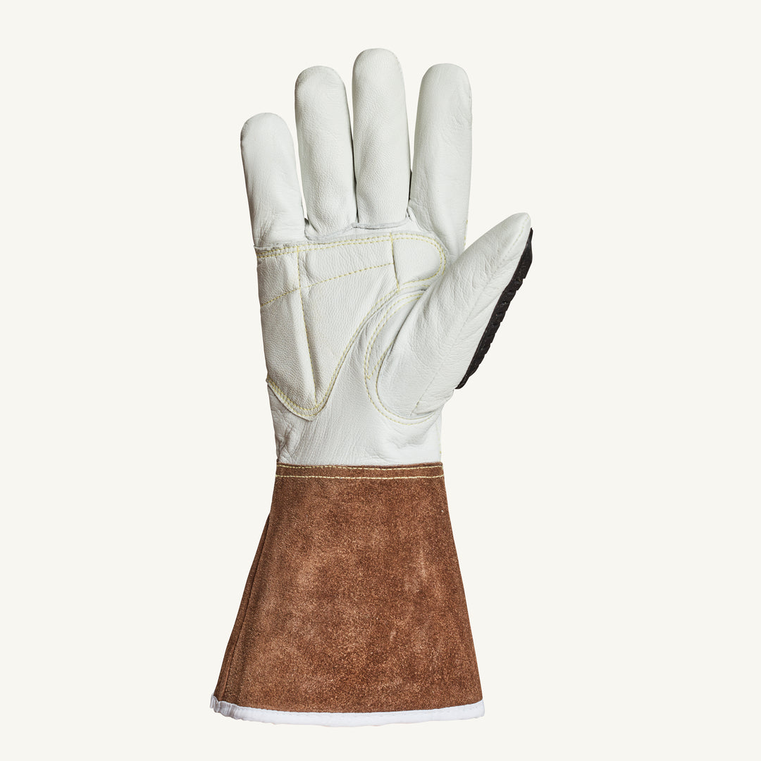 Superior Glove 378GKGVBGXL Glove - Endura Goatskin Blended Aramid Lined Tpr Back Brown Gauntlet Cuff ANSI A6