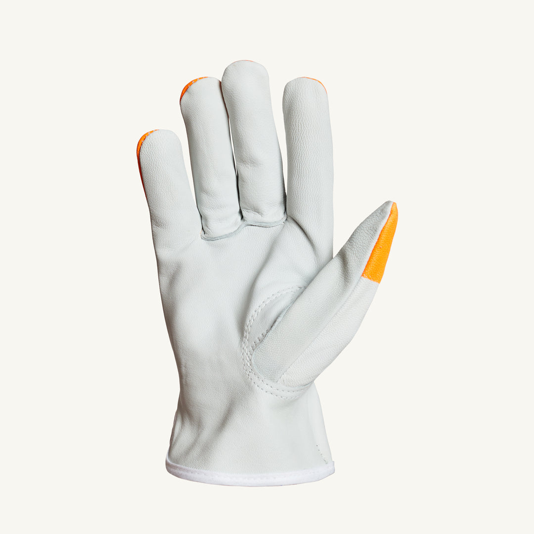 Reusable Gloves Superior Glove 378GOTL Goat-Skin Drivers Gloves with Keystone Thumb and Hi-Viz Orange Finger Tips (Large)