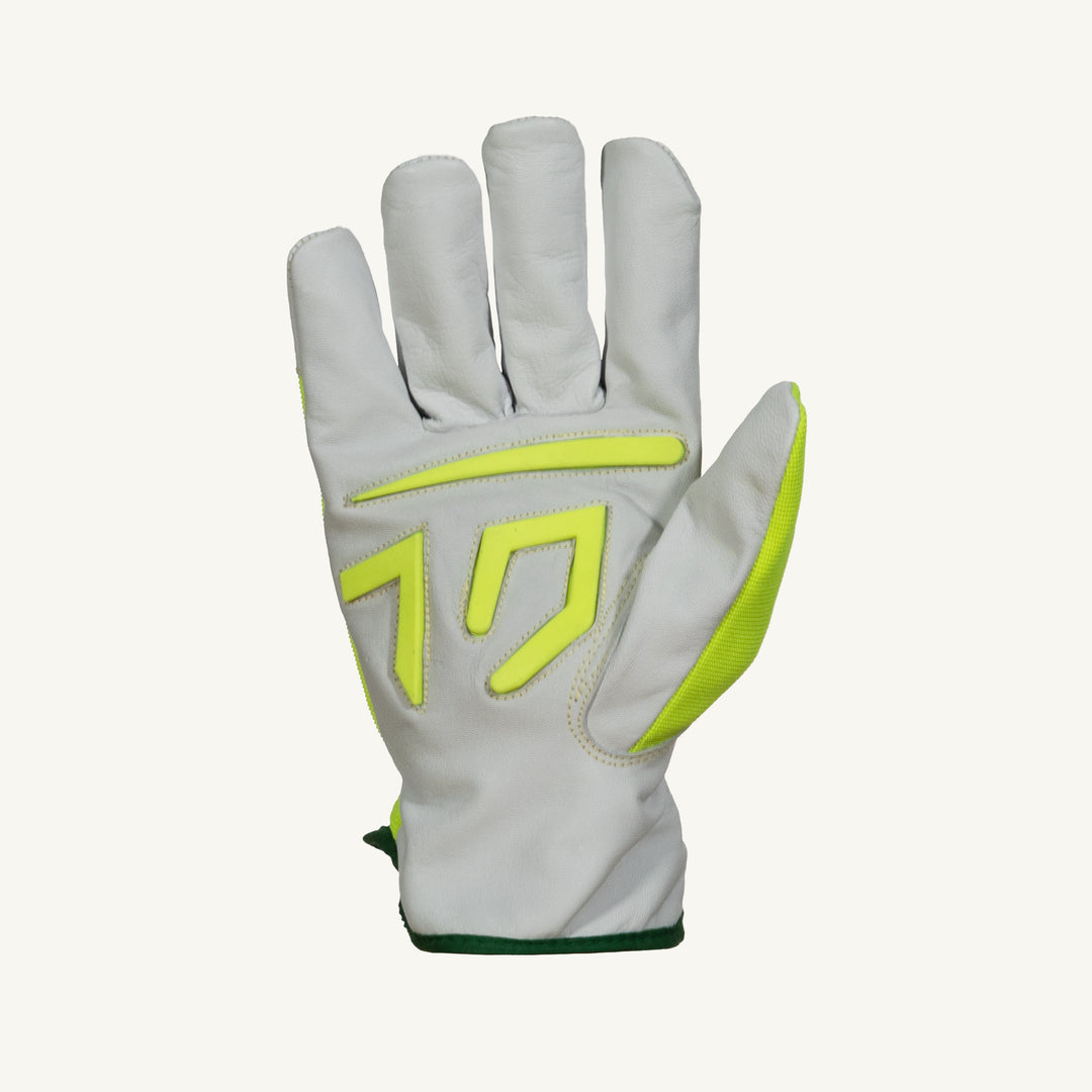 Superior Glove 378GTXHVBXL Glove - Endura Grain Goat Driver Hppe/Steel Lined Hi-Viz Yellow Back W/Silver Stripe ANSI A5