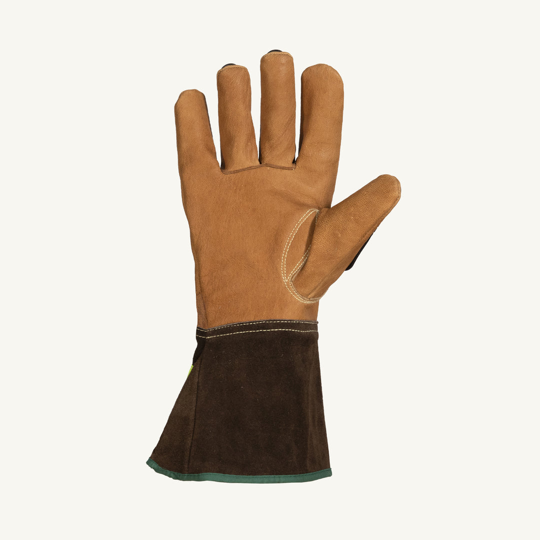 Superior Glove 378GTXVBGXL Glove - Endura Oilbloc Brown Goatskin Blended Hppe Lnd Tpr Back Hi-Viz Stripes On Gauntlet Cuff