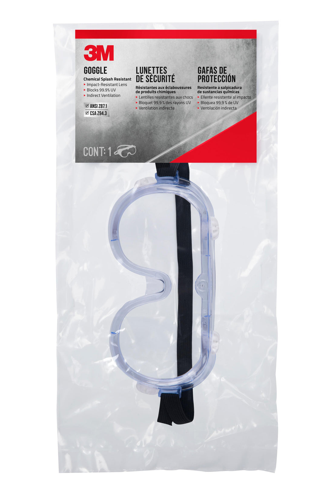 3M 93506H1-DC 3M Goggle 93506H1-DC Chemical Splash & Impact-Resistant Lens Clear Lens 8/Case 3M 7100158547