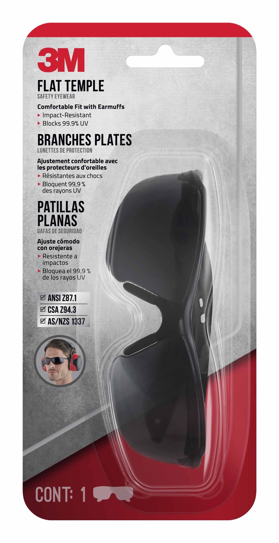 3M 47011H1-DC 3M Flat Temple Safety Eyewear 47011H1-DC Black Frame Black Lens 6/Case 3M 7100166615