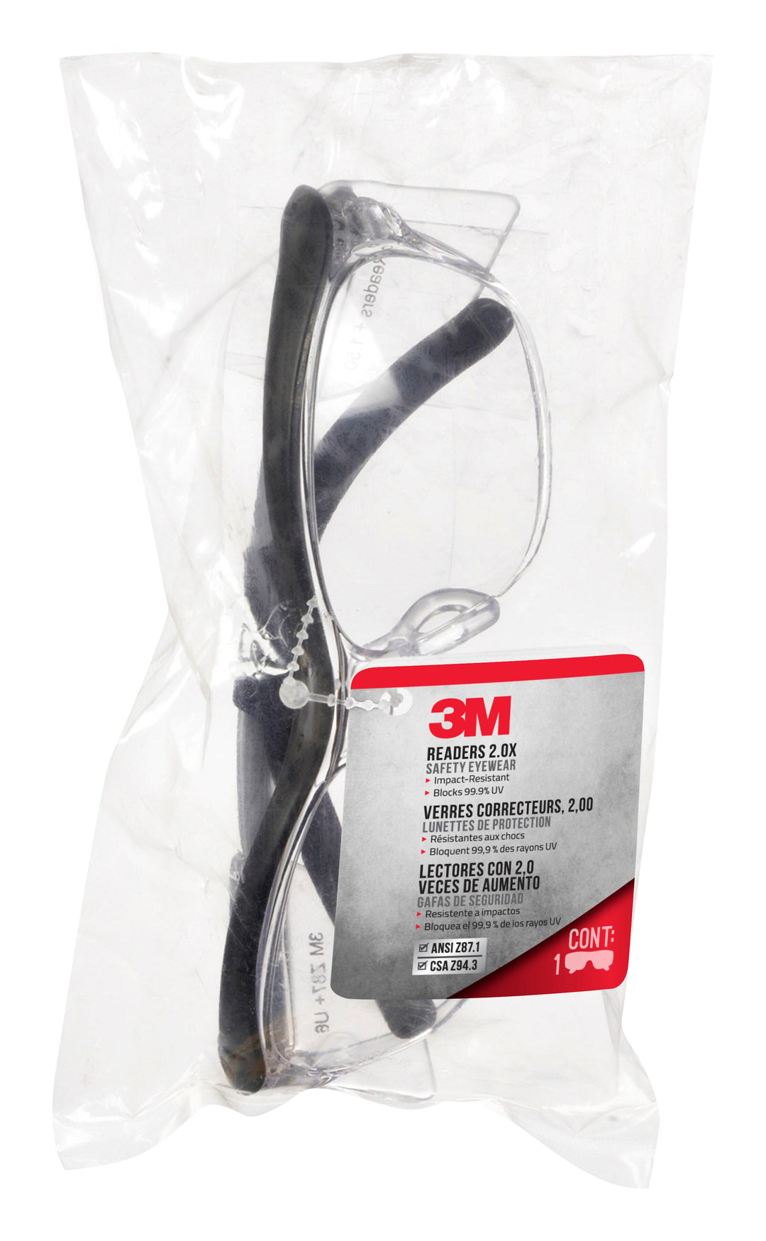 3M 91192H1-C 3M Readers Safety Eyewear 91192H1-C 2.0X Black Frame Clear Lens 3M 7100166638