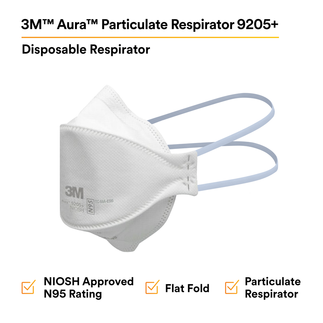 3M Aura 9205+  ~  Healthcare N95 Particulate Respirator 9205+ | Ultra-Lightweight Three-Panel Flat-Fold Design | NIOSH Approved | Box of 20 Units 7100232219 - Ariba Safety
