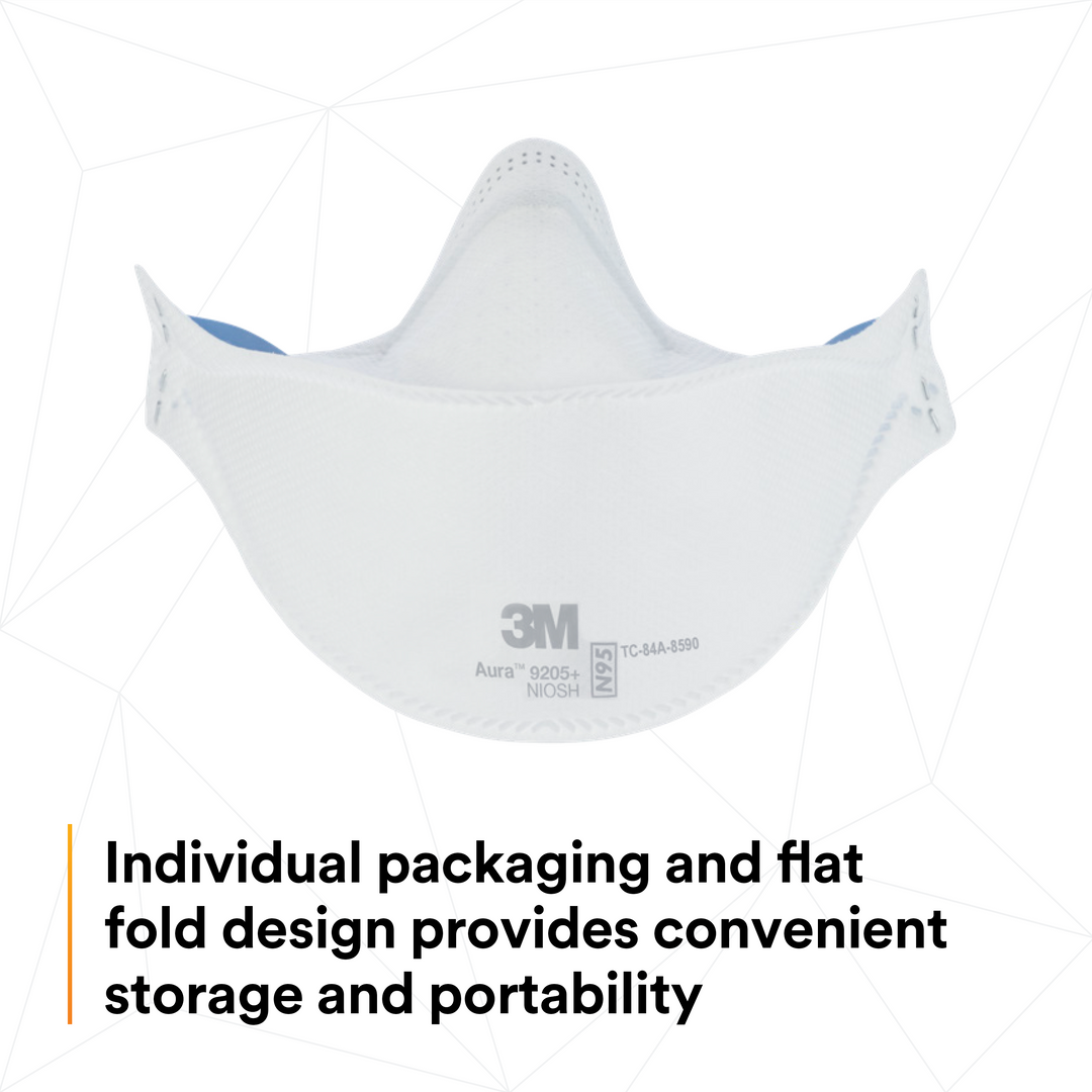 3M Aura 9205+  ~  Healthcare N95 Particulate Respirator 9205+ | Ultra-Lightweight Three-Panel Flat-Fold Design | NIOSH Approved | Box of 20 Units 7100232219 - Ariba Safety