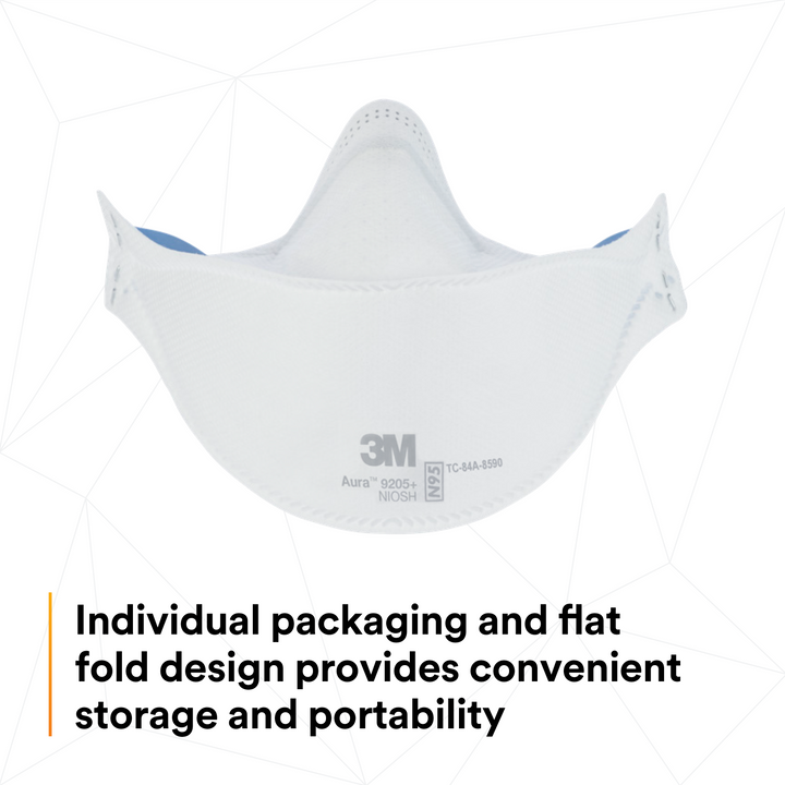 3M Aura 9205+  ~  Healthcare N95 Particulate Respirator 9205+ | Ultra-Lightweight Three-Panel Flat-Fold Design | NIOSH Approved | Box of 20 Units 7100232219 - Ariba Safety