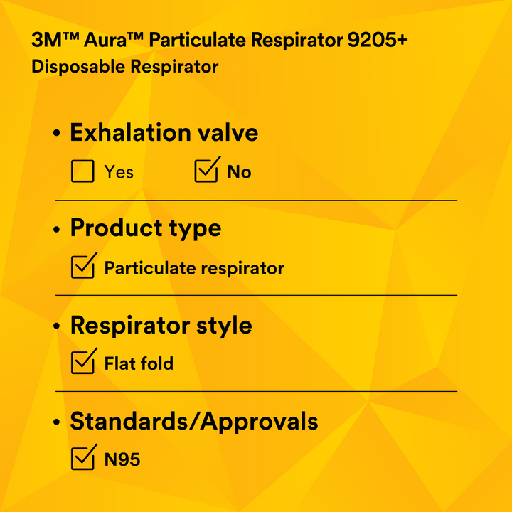 3M Aura 9205+  ~  Healthcare N95 Particulate Respirator 9205+ | Ultra-Lightweight Three-Panel Flat-Fold Design | NIOSH Approved | Box of 20 Units 7100232219 - Ariba Safety