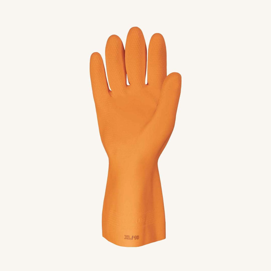 Reusable Gloves Superior Glove 408-9 Orange Heavyweight Latex Gloves with Flock Lining - 12 Inch (9)