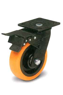 Casters Tuff Grade B07-01A-150-262 Caster 6 InchTop Locking Brake Swivel Orange Polyurethane 900 Lb Cap