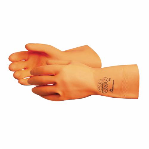 Reusable Gloves Superior Glove 408-10 Orange Heavyweight Latex Gloves with Flock Lining - 12 Inch (10)