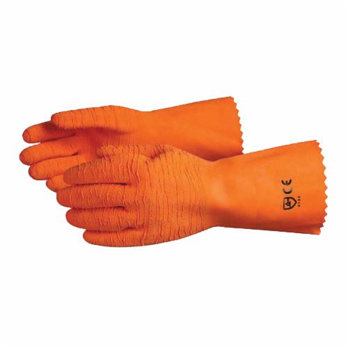 Reusable Gloves Superior Glove L8230-9 Heavy Duty Latex Gloves with Cotton Lining and Crinkle Grip - 12 Inches long (Size 9)
