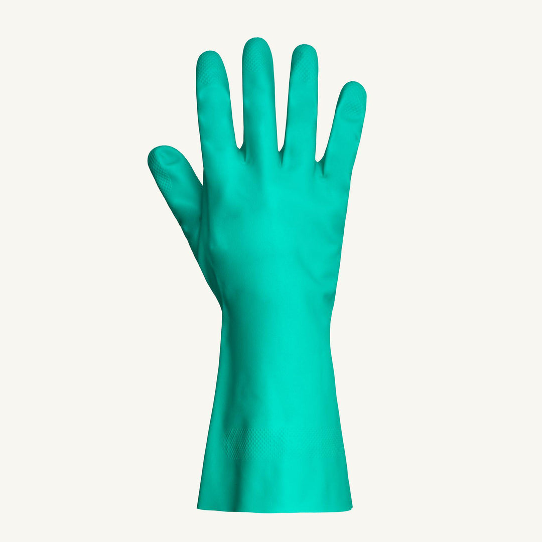 Superior Glove NIF3018SS11 Flock Lined Green Nitrile Glove 15mil Thick Conductive Silver Stripes In The Palm Superior NIF3018SS11