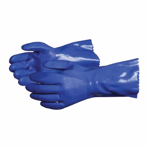 Reusable Gloves Superior Glove SH230M Heavy Duty Oil Resistant Double Dip PVC Gloves with Seamless Knit Cotton Liner -12 Inches in Length in Blue (Medium)