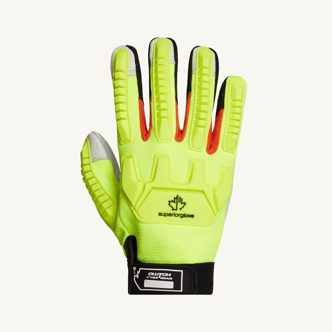 Reusable Gloves Superior Glove MXGCEHVB/L Goat-Skin Anti-Impact Mechanics Gloves with Split Palm & Thumb and Hi-Viz Taper Back (Large)
