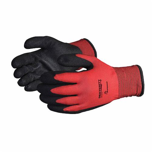 Reusable Gloves Superior Glove SNTAPVC/L String Knit Red Nylon Gloves with Black Fleece Liner and PVC Coated Palms (Large)