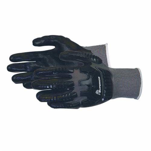 Reusable Gloves Superior Glove S13BFNVB/L String Nylon Gloves with Foam Nitrile Palms and Anti-Impact Taper Back in Black (Large)
