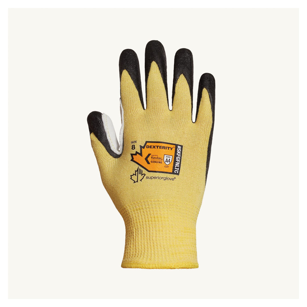 Reusable Gloves Superior Glove SKFGFNLTC6 Blended Kevlar Gloves with Foam Nitrile Palms and Leather Thumb Patch (Size 6)