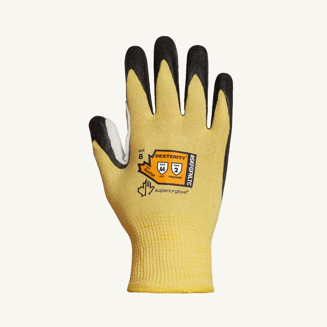 Superior Glove SKFGFNLTC2 Dexterity Blended 13ga Kevlar Glove Foam Nitrile Palm With Leather Thumb Patch ANSI A4 Cut Superior SKFGFNLTC2