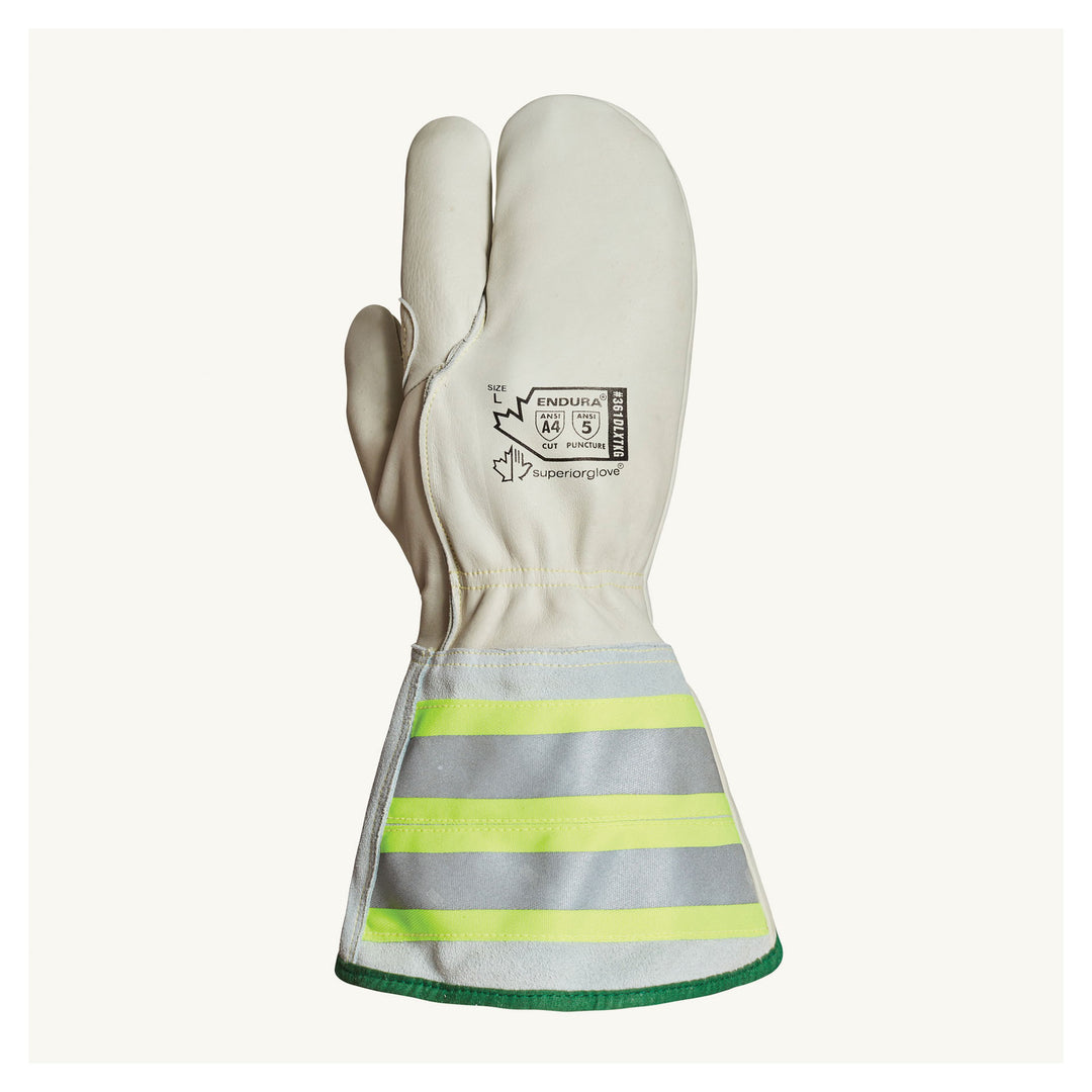Reusable Gloves Superior Glove 361DLXTKGL Deluxe 1 Finger Lineman Mitt Blended Kevlar/Thinsulate Lined - 6 Inch Reflective Cuff (Large)