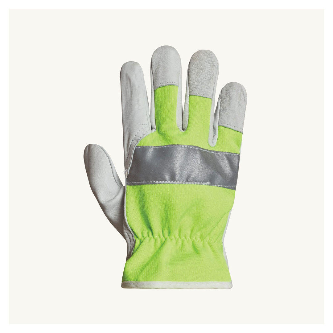 Reusable Gloves Superior Glove 378GAHVBXXX Goatskin Drivers Glove Hi-Viz Yellow Back With Silver Stripe (3X-Large)
