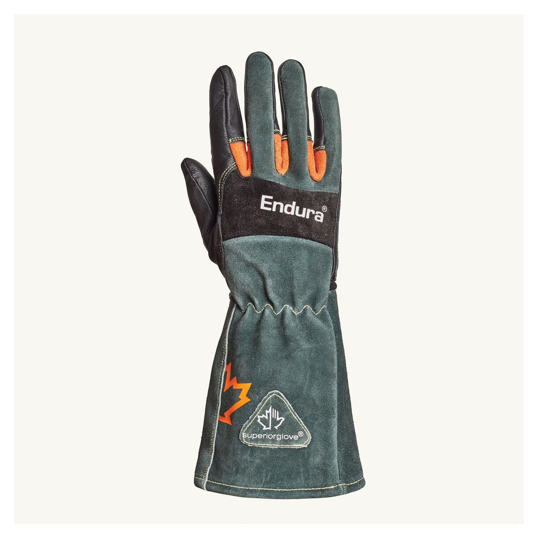 Superior Glove 398GLBGM Endura Black Goat Tig Reinforced Palm Lined Back Kevlar Sewn 6 Cf Ansi Heat 2 Superior