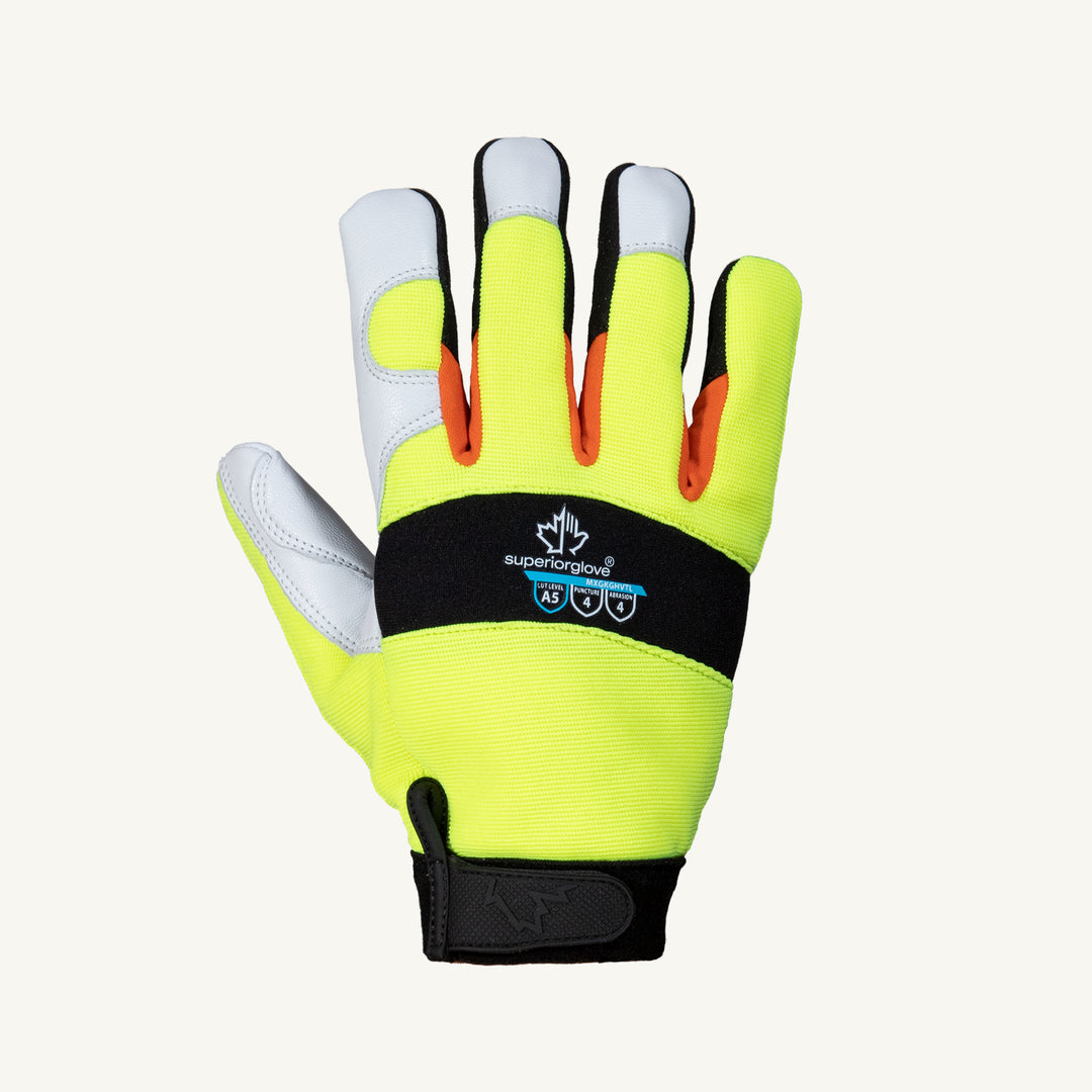 Reusable Gloves Superior Glove MXGKGHVTL/XL Hi-Viz Goat-Skin Mechanics Gloves with Blended Kevlar & Thinsulate Liner (X-Large)
