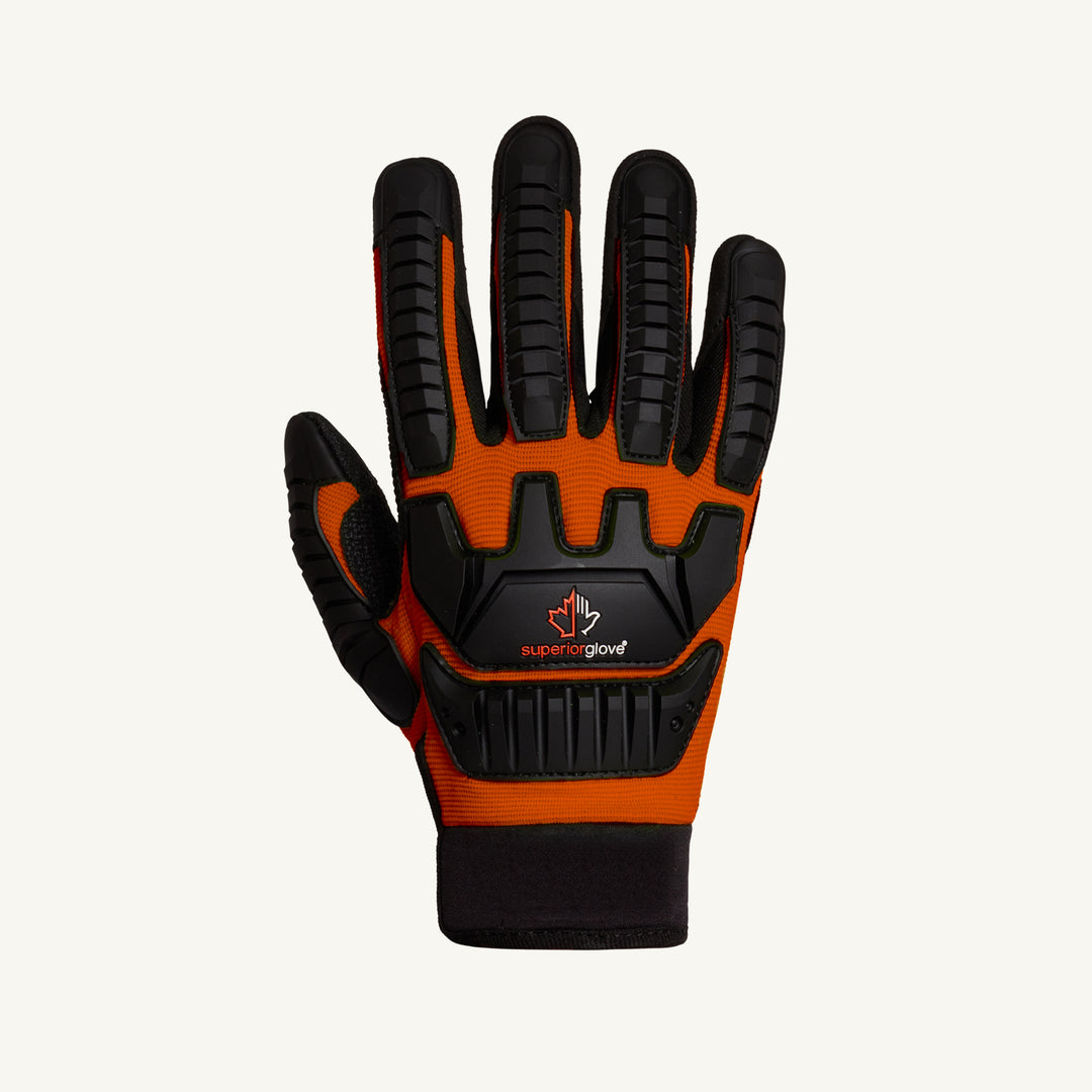 Superior Glove MXVSBE/L Glove - Clutch Gear Impact Resistant Mechanics Suregrip Patches On The Palm Tpr Back ANSI A2
