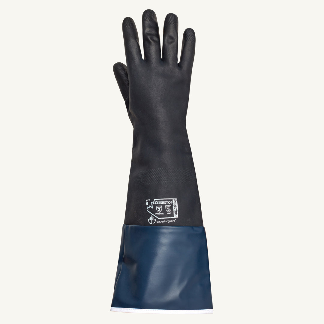 Superior Glove NE250TRC8 Chemstop Neoprene Hvy Duty Fryer'S Glv Terry Lined 15In + 5In Blue Cuff