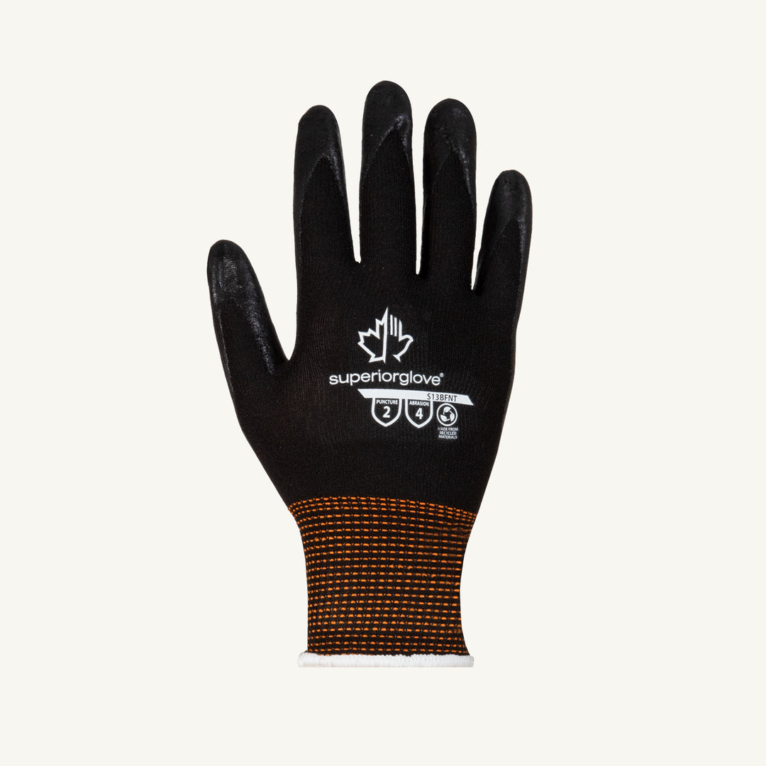 Reusable Gloves Superior Glove S13BFNT-11 Seamless Knit Nylon Gloves with Foam Nitrile Coated Palms in Black (Size 11)