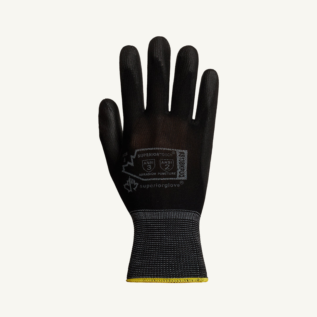 Superior Glove S13BKPUQ10 Superior Touch Seamless Knit 13Ga Black Nylon Glove Black Polyurethane Palm Coated Superior