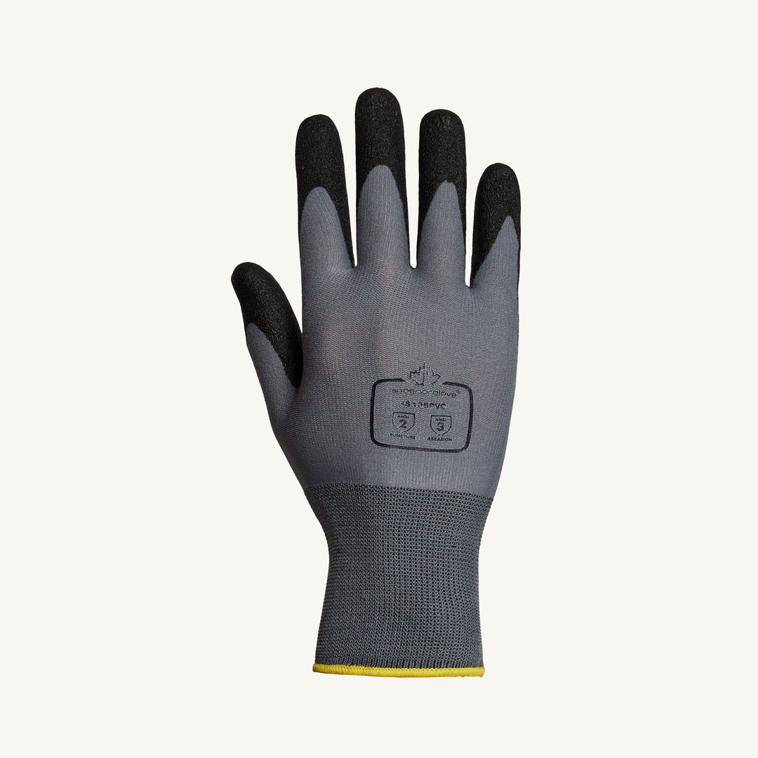 Reusable Gloves Superior Glove S13BPVC-6 Seamless Knit Nylon Gloves with PVC Coated Palms in Grey (Size 6)