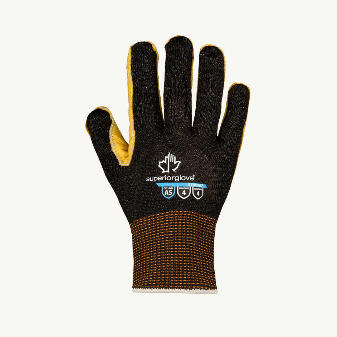Reusable Gloves Superior Glove S13KBGLP/L Nylon/Stainless Steel Gloves with Leather Palms and Kevlar Sewn in Black (Large)