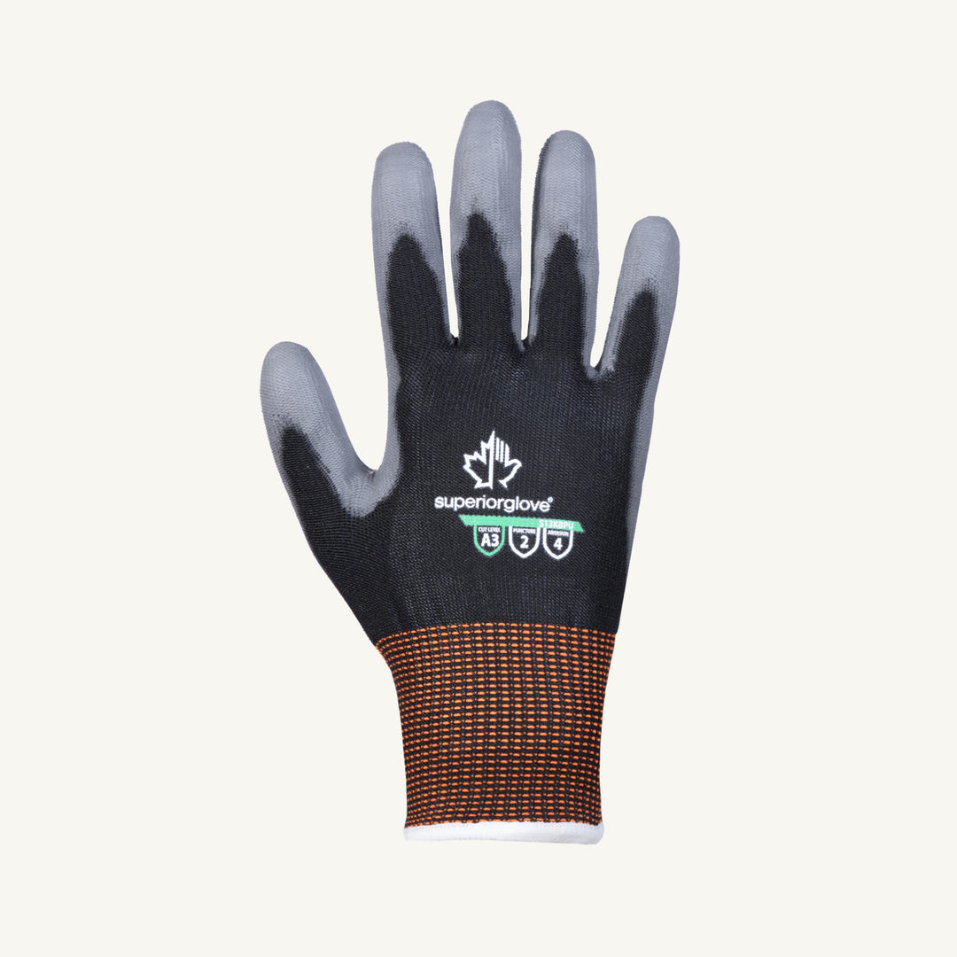 Reusable Gloves Superior Glove S13KBPU-7 Black Nylon/Stainless Steel Gloves with Polyurethane Palms (Size 7)