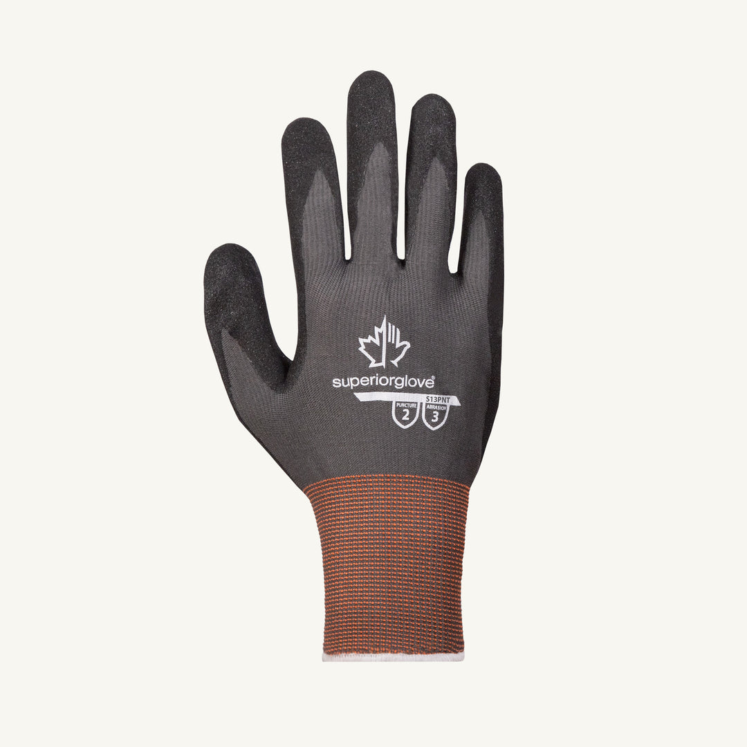 Reusable Gloves Superior Glove S13PNT-9 String Nylon Gloves with Micropore Nitrile Coated Palms in Grey (Size 9)