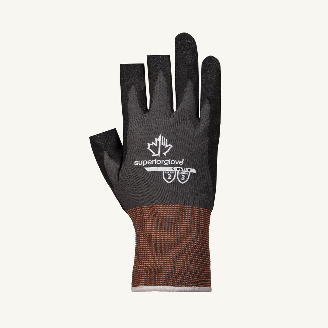 Reusable Gloves Superior Glove S13PNT3OF-9 Nylon Gloves with Micropore Nitrile Palms and 3 Open Fingers in Grey (Size 9)
