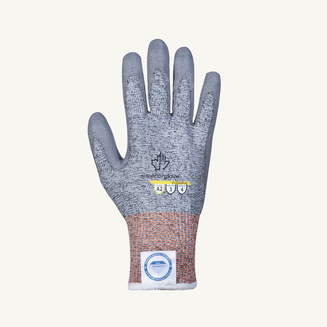 Reusable Gloves Superior Glove S13SXGPUQ2 Cut-Resistant Dyneema Gloves with Grey Polyurethane Palms (Size 12)
