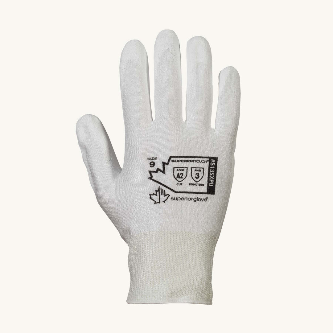 Reusable Gloves Superior Glove S13SXPU-8 13-Gauge Knit Dyneema Gloves with Polyurethane Coated Palms in White (Size 8)