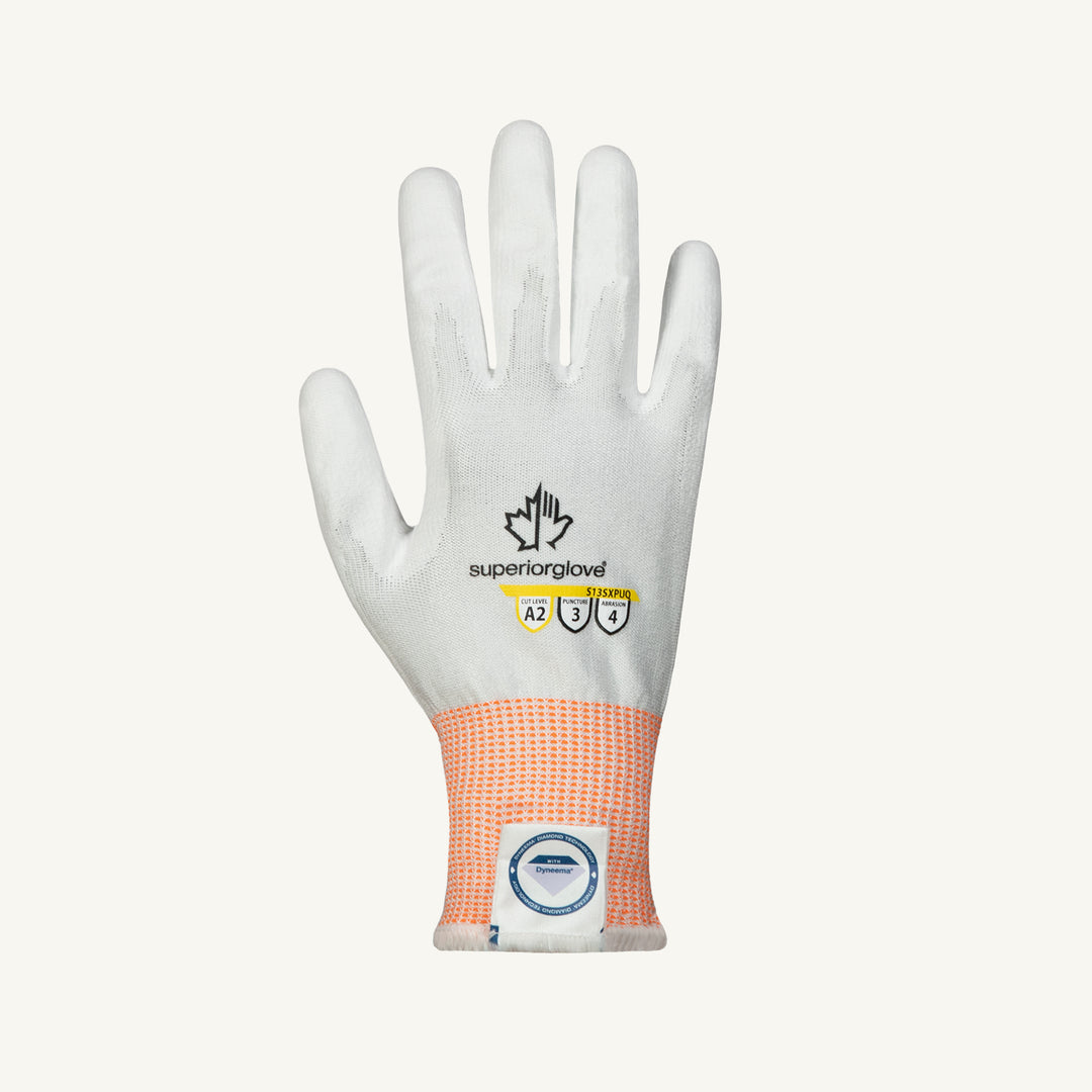 Reusable Gloves Superior Glove S13SXPUQ12 Cut-Resistant Dyneema Gloves with Polyurethane Coated Palms in White (Size 12)