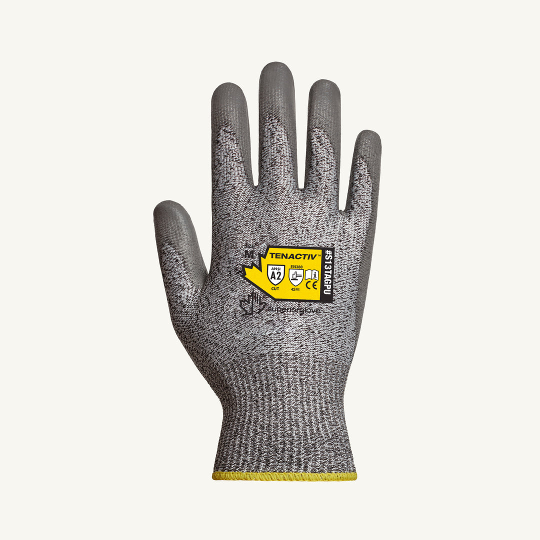 Reusable Gloves Superior Glove S13TAGPU11 Cut-Resistant Gloves with Grey Polyurethane Coated Palms in Grey (Size 11)