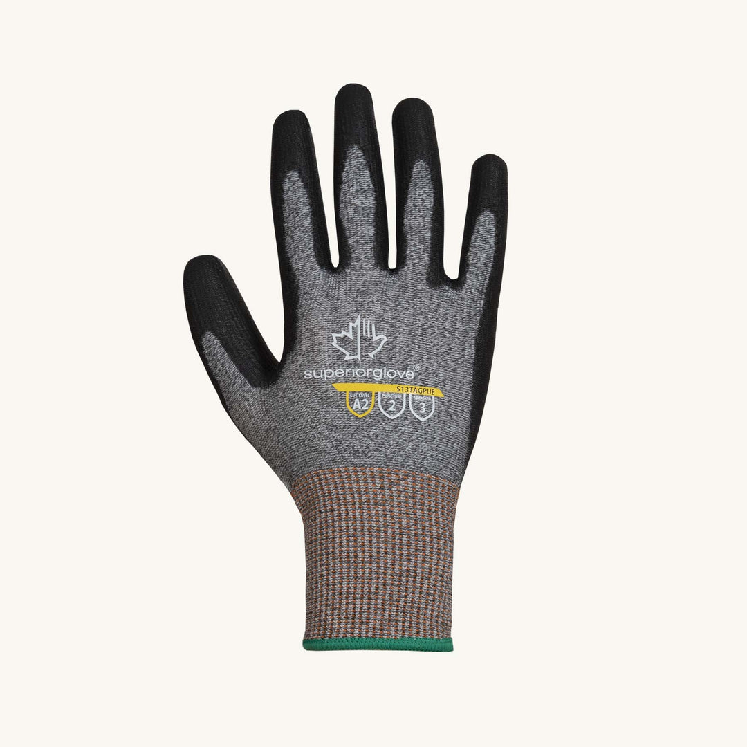Reusable Gloves Superior Glove S13TAGPUE-7 13 Gauge Gloves with High Performance Fibers and Polyurethane Coated Palms in Black (Size 7)