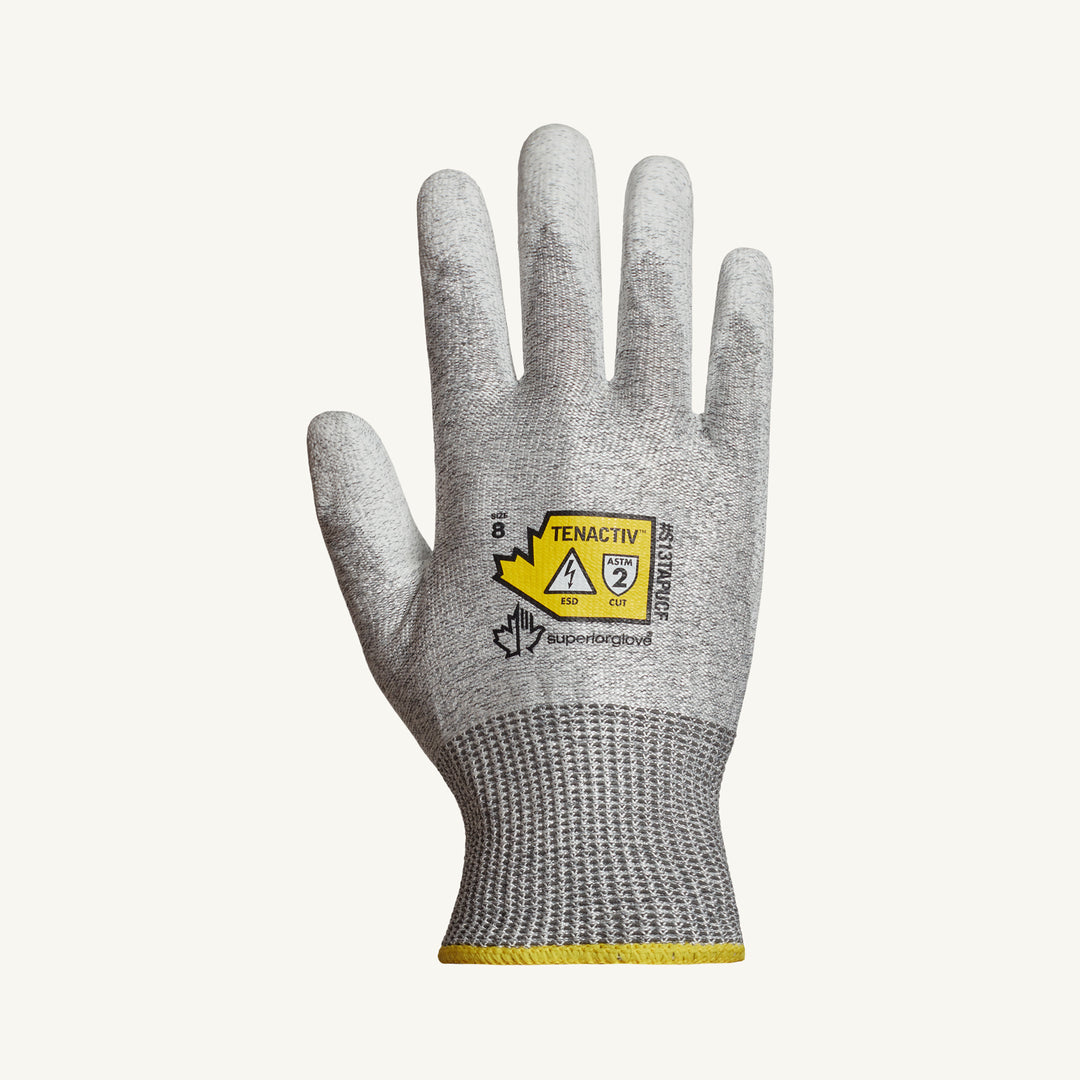 Reusable Gloves Superior Glove S13TAPUCF6 Anti-Static Gloves with Cut-Resistantce and ESD Carbon Polyurethane Palms (Size 6)