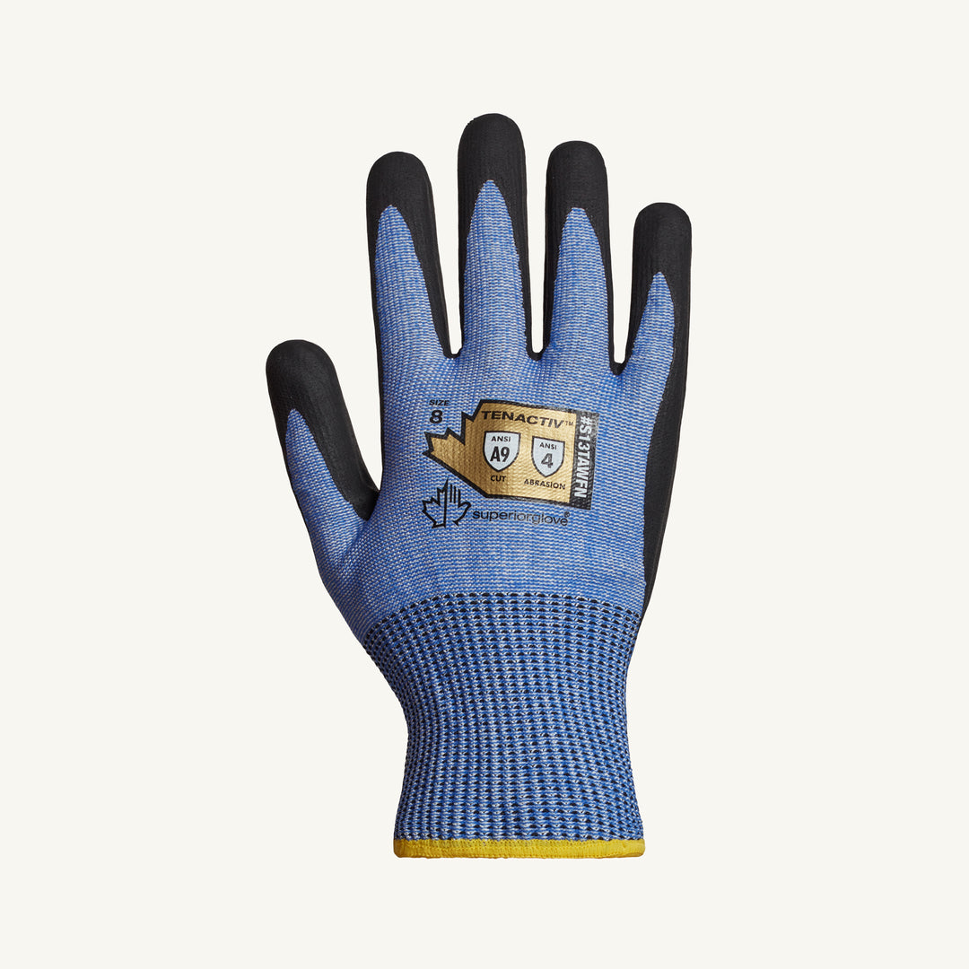 Superior Glove S13TAWFN10 Glove Tenactiv Blue 13Ga Knit Blended Hppe & Wire Core Foam Nitrile Palm ANSI A9 Cut