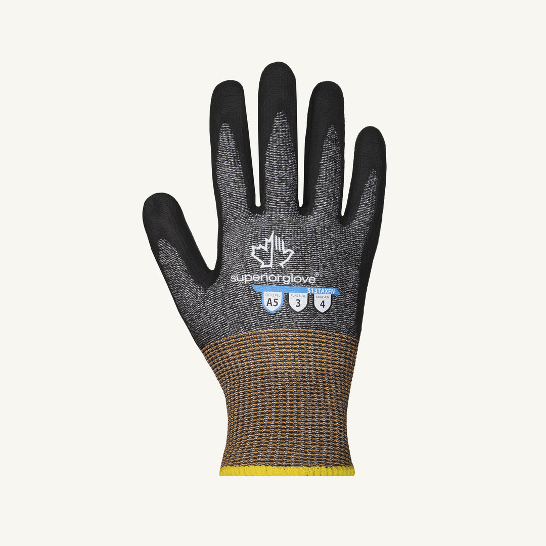Superior Glove S13TAXFN-7 Tenactiv Glove CX Black String Knit 13ga Blended HPPE / Steel with Foam Nitrile Palm ANSI A5 Cut Superior S13TAXFN-7