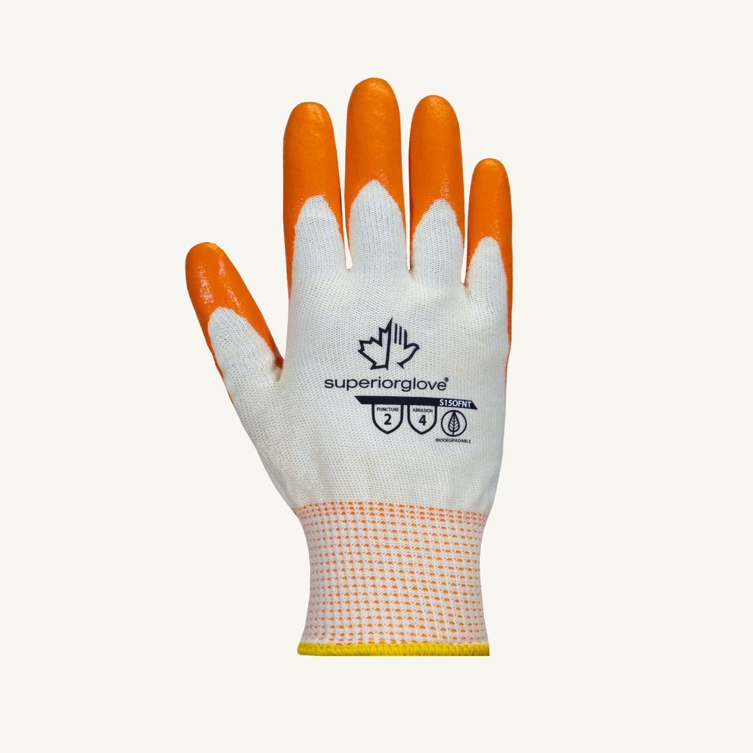 Superior Glove S15OFNT-10 Glove - Dexterity Seamless 15Ga Knit Cotton Orange Foam Nitrile Palm Coat