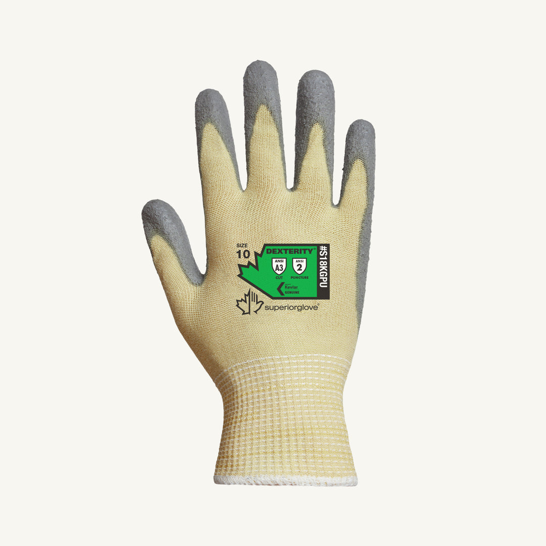 Reusable Gloves Superior Glove S18KGPU-9 Ultra Fine 18-Gauge Gloves with Cut-Resistant Blened Kevlar and Polyurethane Dipped Palms (Size 9)