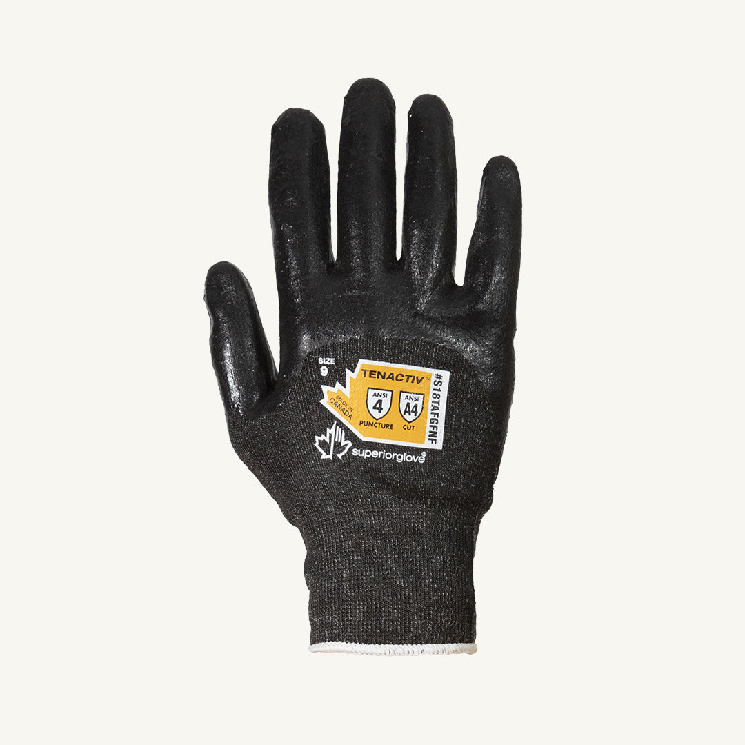 Superior Glove S18TAFGFNF0 Glove - Tenactiv Ultra Fine 18Ga Blended High Performance Fibers 3/4 Foam Nitrile Coated ANSI A4