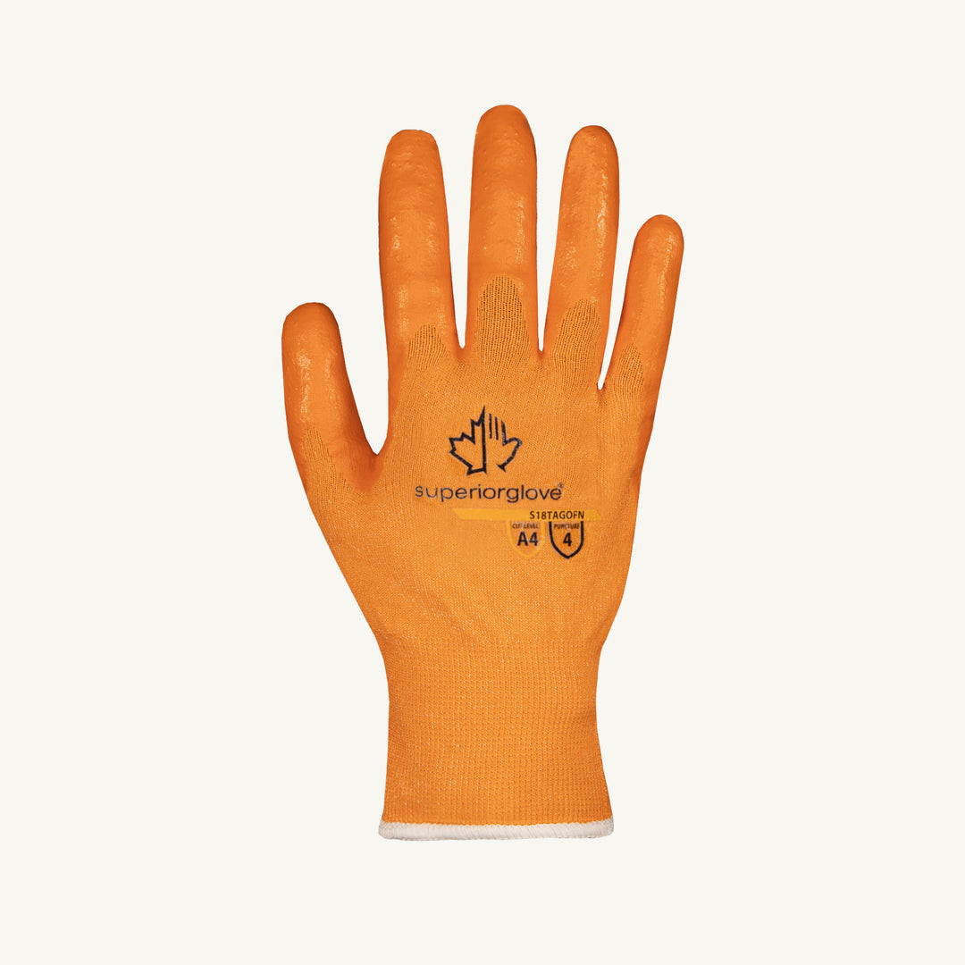 Reusable Gloves Superior Glove S18TAGOFN6 Hi-Viz Orange Cut-Resistant Gloves with Foam Nitrile Palms (Size 6)