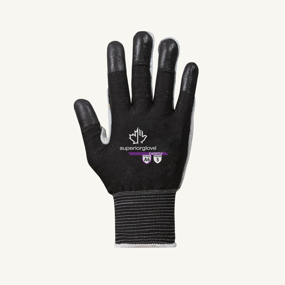 Superior Glove S18TXFTLP-8 Glove - Tenactiv 18Ga String Knit Nitrile Finger Tips Leather Palm W.Metal Mesh A9 Cut Palm Puncture 5