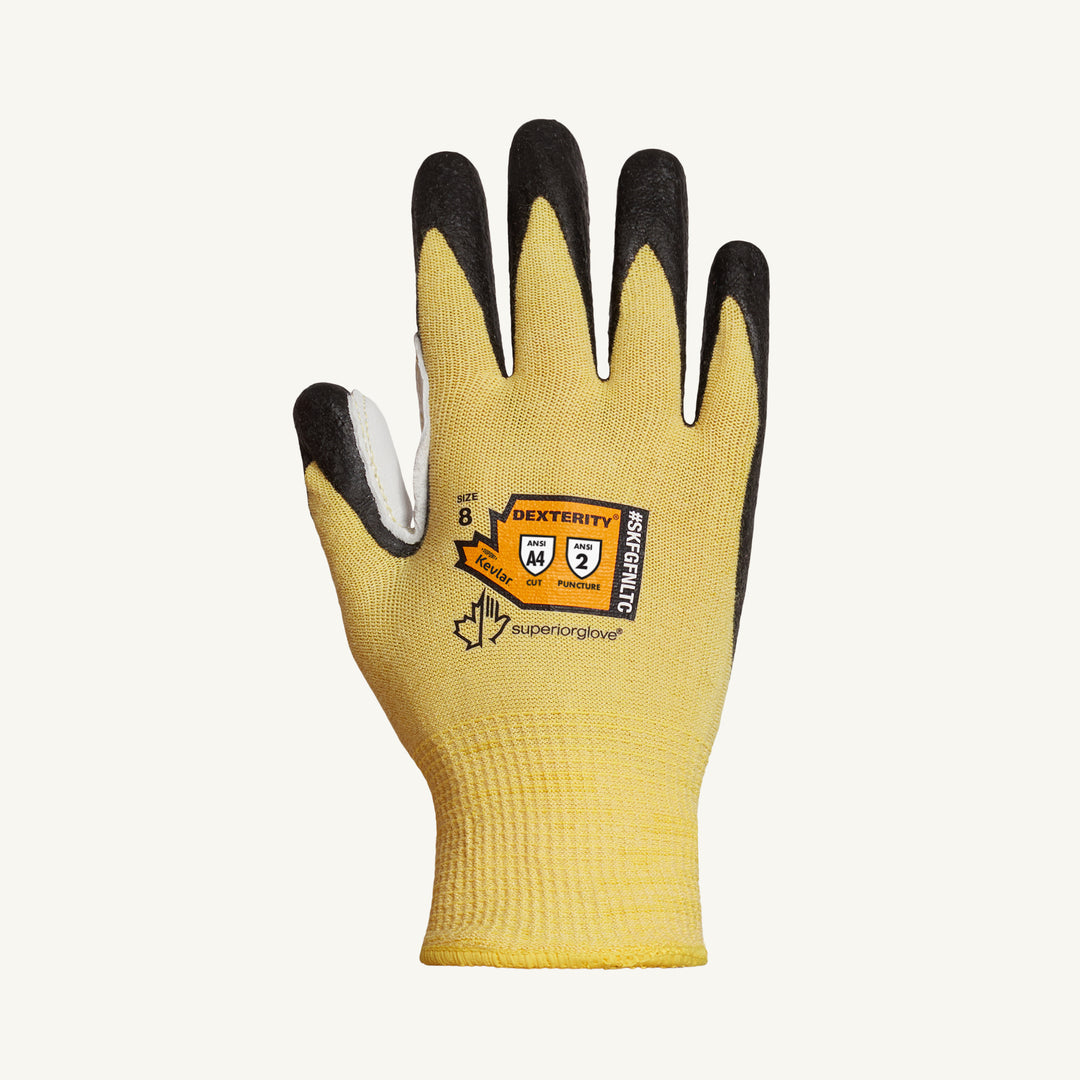 Reusable Gloves Superior Glove SKFGFNLTC7 Blended Kevlar Gloves with Foam Nitrile Palms and Leather Thumb Patch (Size 7)